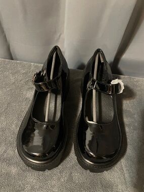 Patent Black Mary Jane Flats with Strap